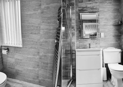 Newly installed, tiled bathroom